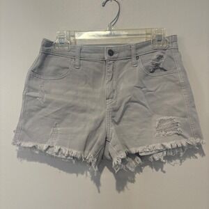 Aerie Womens Denim Jean Shorts Gray Small Soft Elastic‎ Waist Distressed Raw Hem